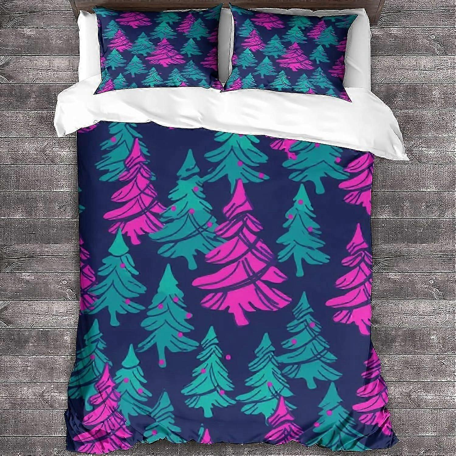 Conjunto de Cama de Árvore de Natal J3186 com Fecho de Zíper, Conjunto de Capa de Edredom para Adolescentes, Meninos, Meninas, Adulto, Microfibra Durável Com