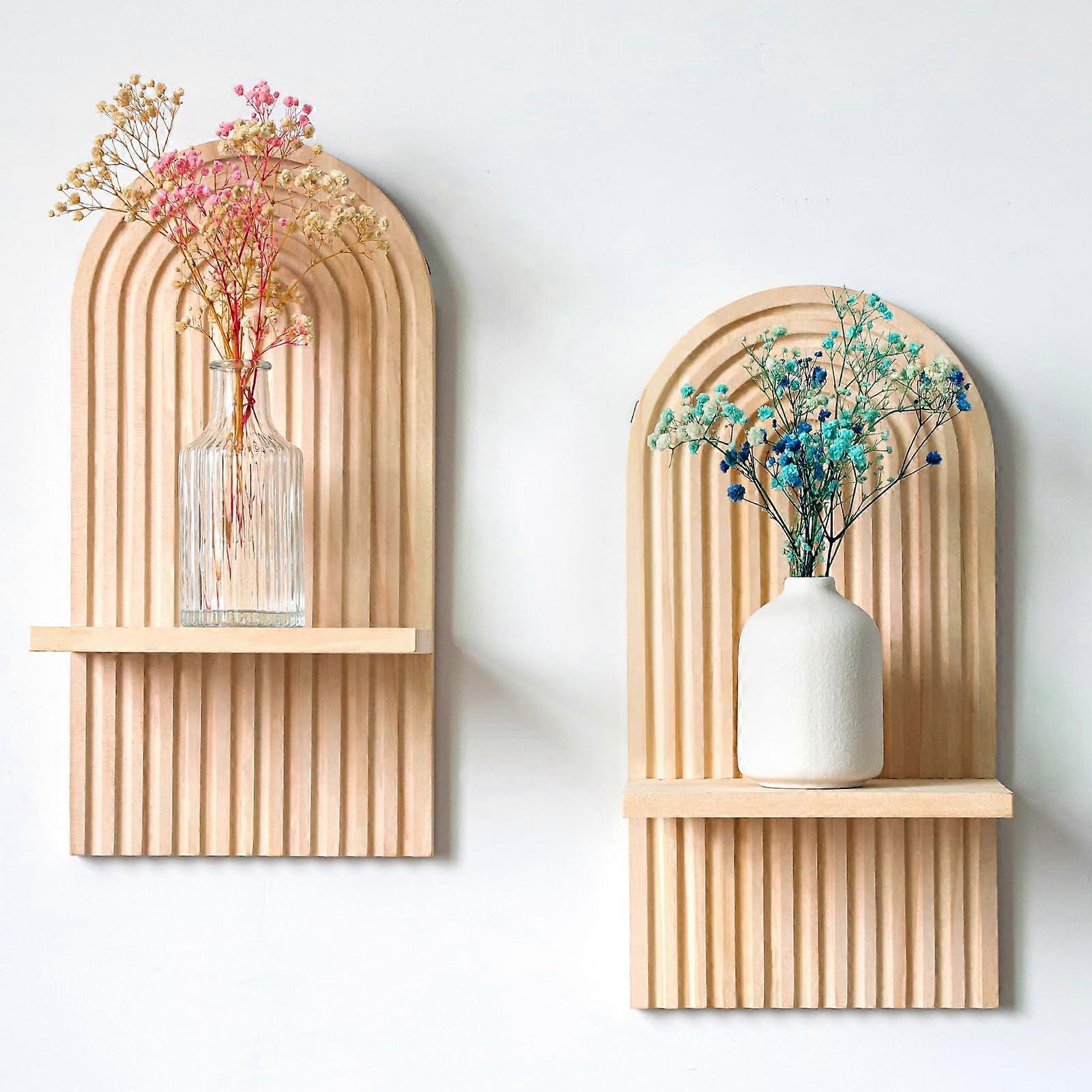 2-Pack Boho Wooden Rainbow Shelves - Floating Wall Display for Bathroom/Living Room