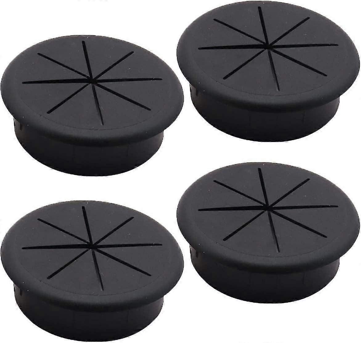 4 Pack Flexible Desk Grommets - 60mm Grommet Opening - For Organizing and Sorting Data Cables - Black