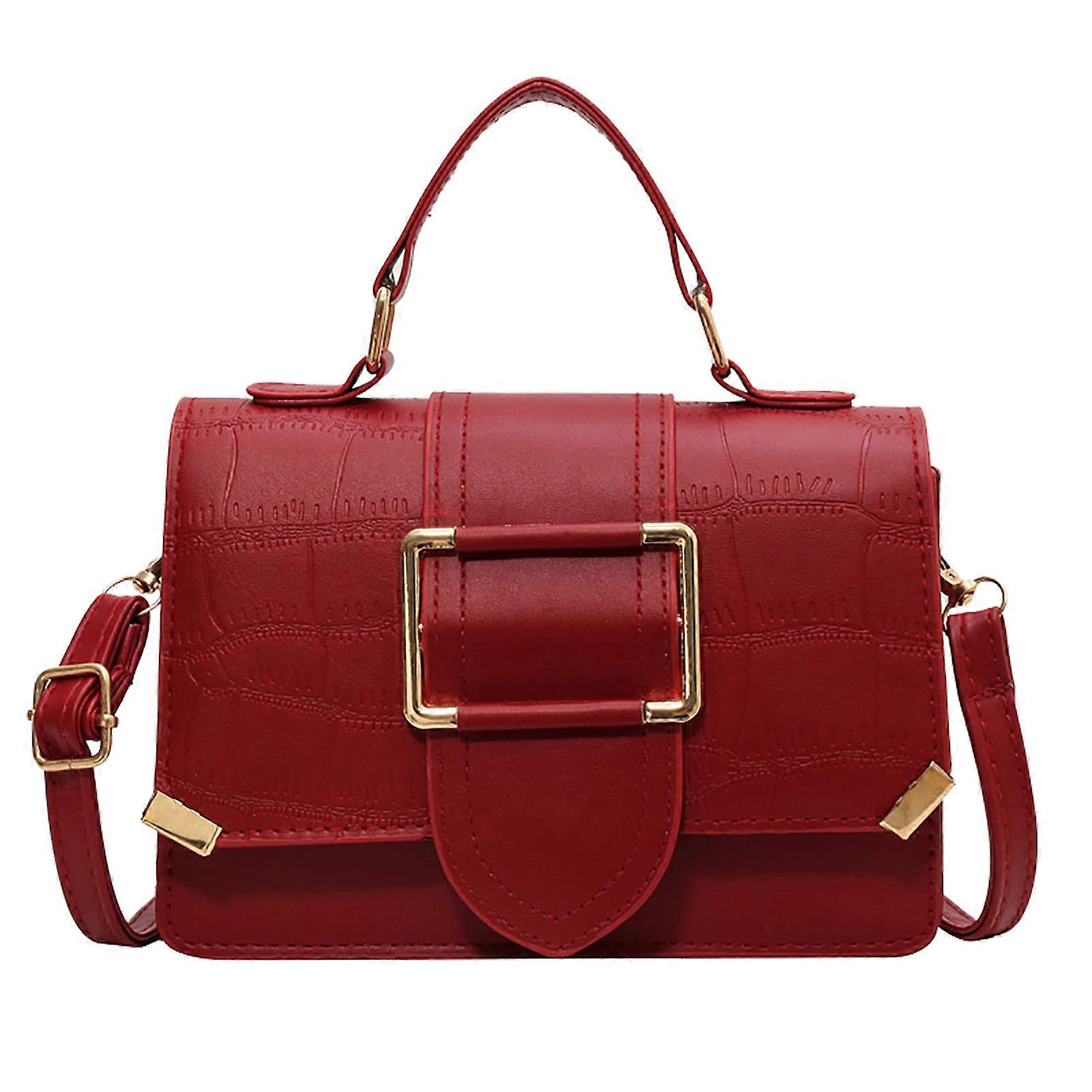 Stone Pattern PU Leather Shoulder Bag Red Free Size