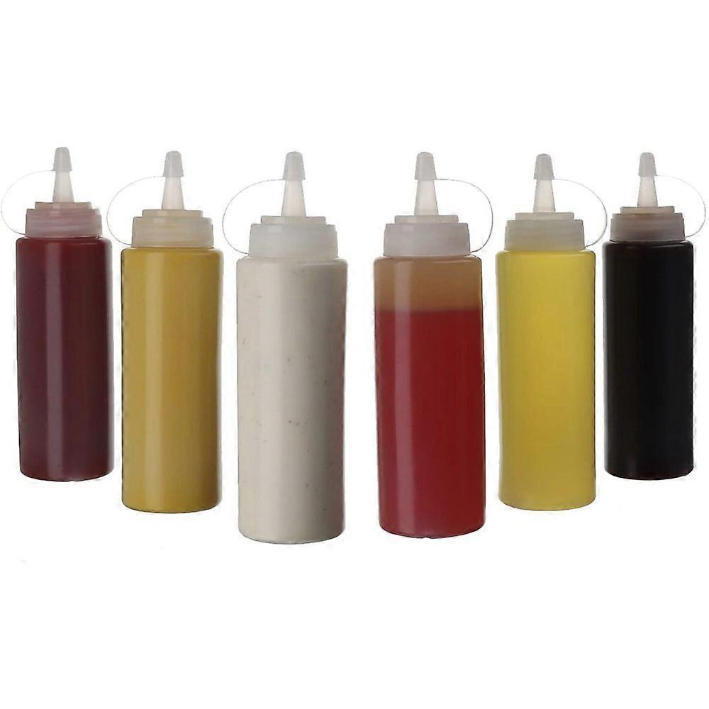 (6-Piece Set) 250ml Plastic Squeeze Bottle with Cap - Perfect measuring bottle and sauce dispenser (empty)
