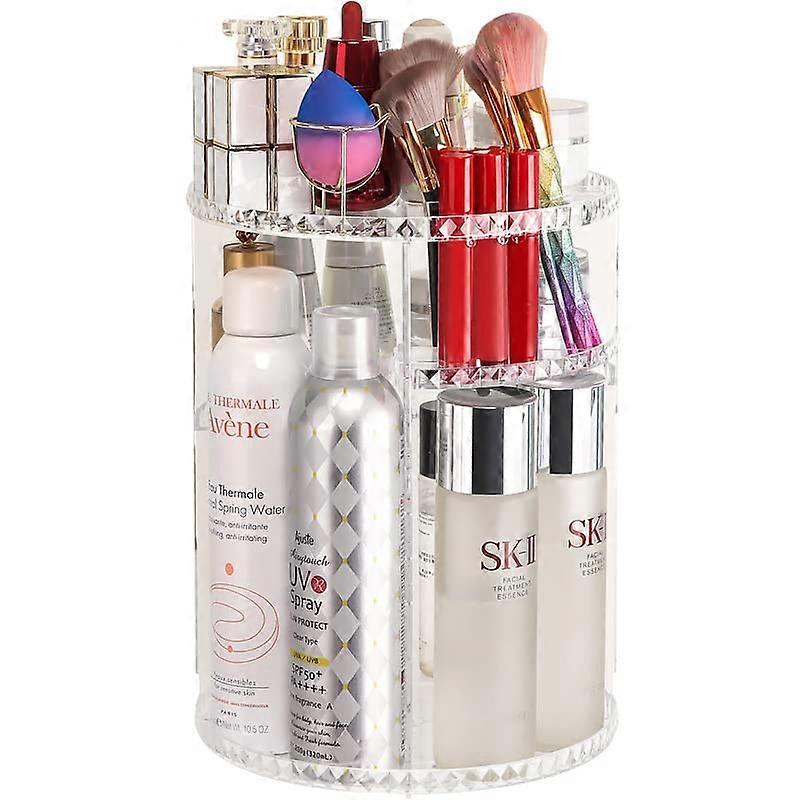 Spinning Makeup Organizer with Adjustable Compartment Design for Cosmetics Storage, Multicolor Plastic, Rotating Style