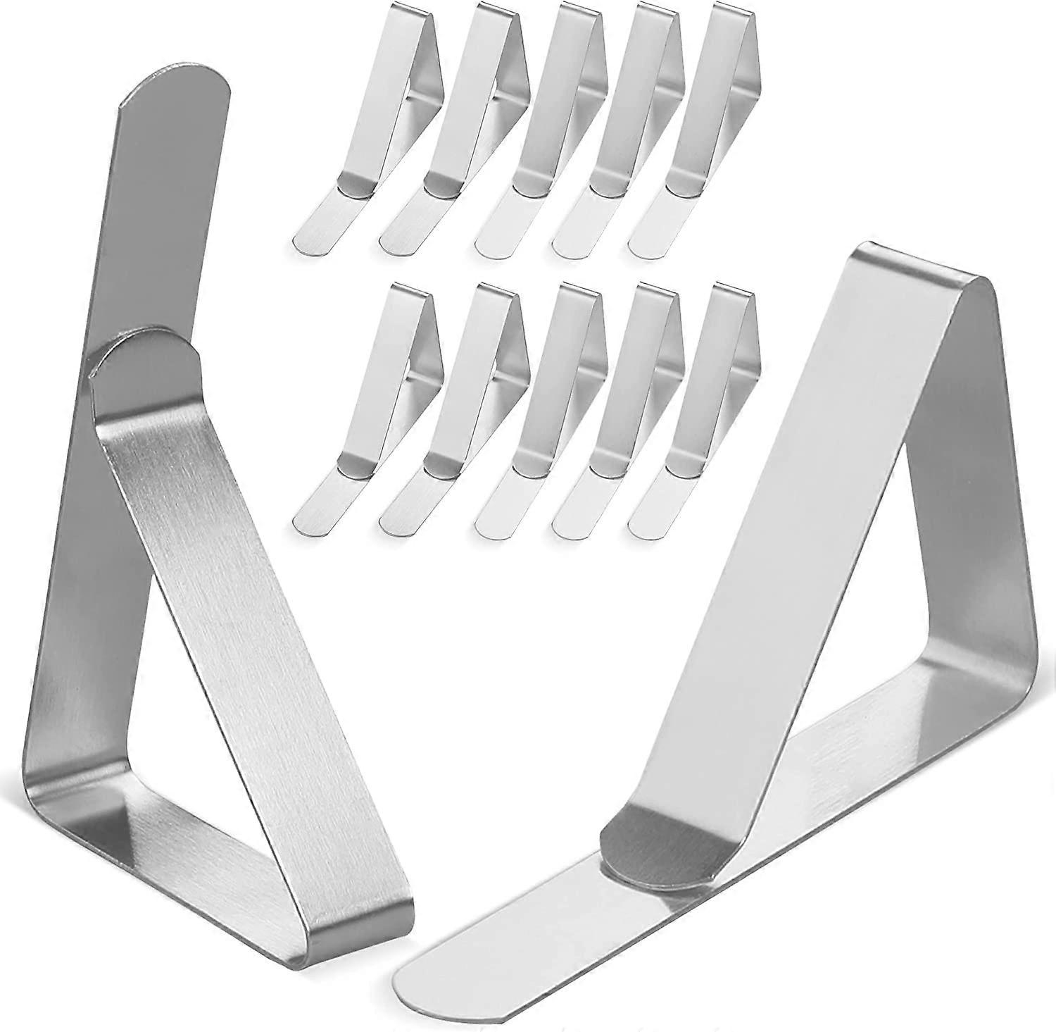 Tablecloth Clips - 12 Pack Stainless Steel, Rust Proof for Home, Restaurants, Picnics, Parties - Fits Tables Up to 1.8" Thick