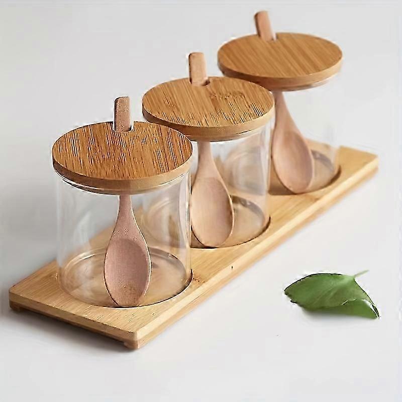 3pcs/set Seasoning Pot Set, Spice Pot, Seasoning Container, Creative Salt Pepper Jar With Tray, Seasoning Storage Box With Lid, Food Storage Box With