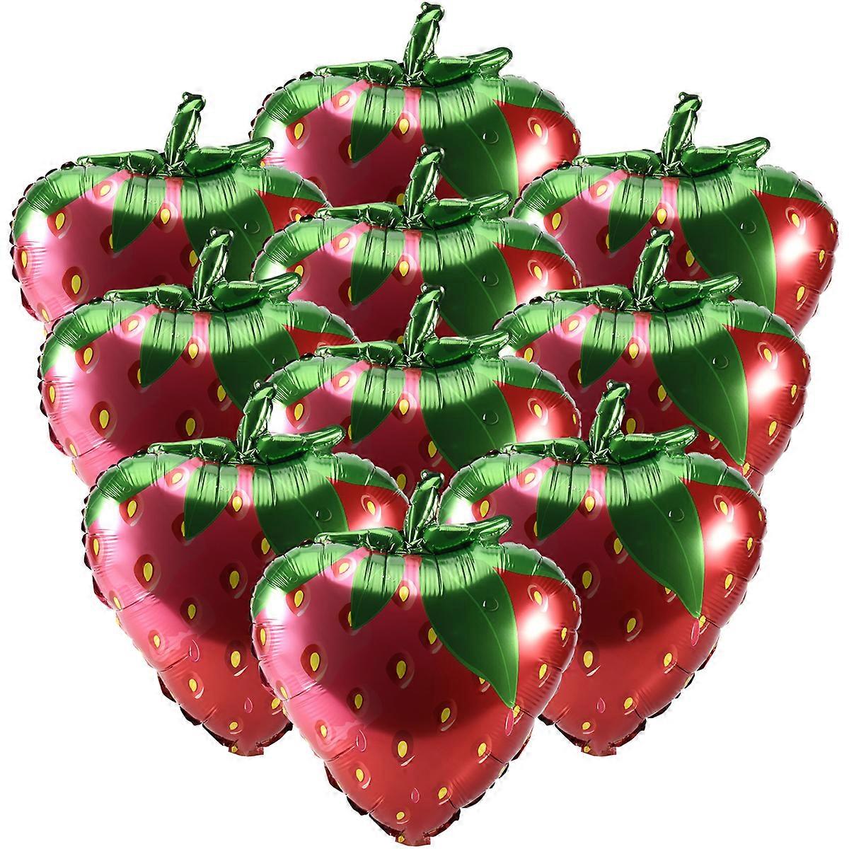 10Pcs Strawberry Balloons Sweet Strawberry Foil Mylar Balloons for Strawberry Themed Birthday Decorations