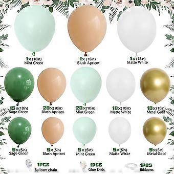 MEBAY Sage Green White Gold Balloon Garland Arch Kit, 146Pcs Latex Balloons Different Sizes 18 12 10 5 Inch For Birthday Baby Shower Gender Reveal Wedding Party Decoration