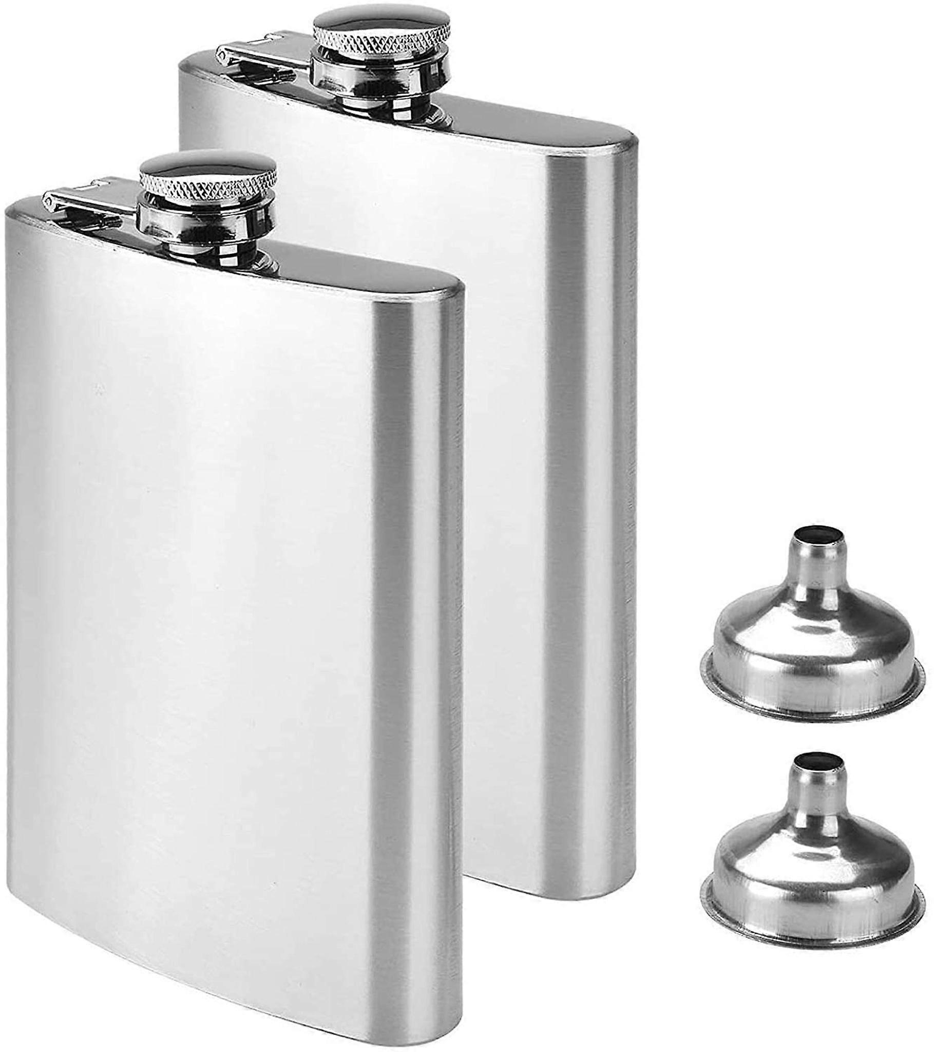 2X Stainless Steel Hip Flask and Funnel, 8oz.227 ml | Suitable for Carrying Alcohol