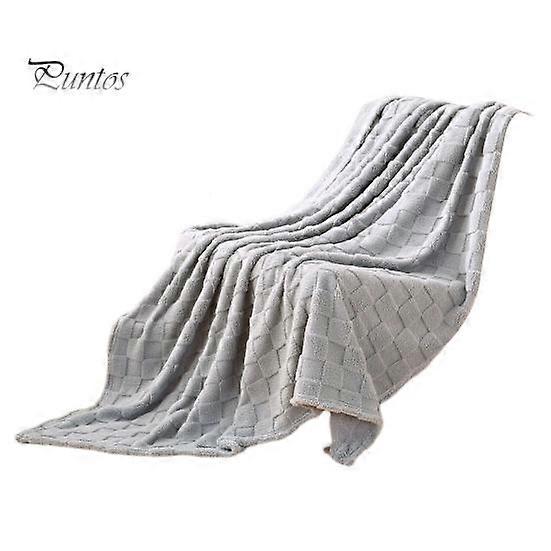 Flannel Blanket Thickened Double-sided Plush 3D Checkered Texture Solid Color Office Nap Home Bed Sofa Travel Cozy Warm Winter Blanket