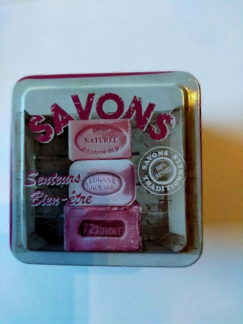 Metal soap tin square with print Savons – Vintage stock tin – French hand soap – Marseille sea