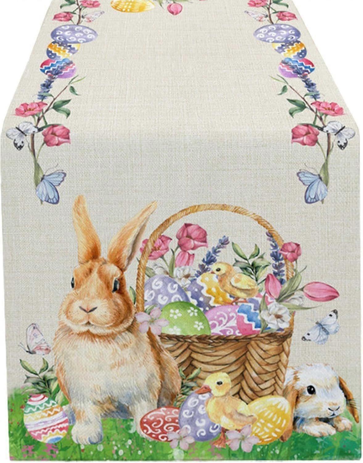 pcs Easter Table Runner 183 X 33cm Table Runner, Easter Linen Table Runner, Floral Bunny Eggs Easter Table Runner, Kitchen Dining Room Decor for Indoo