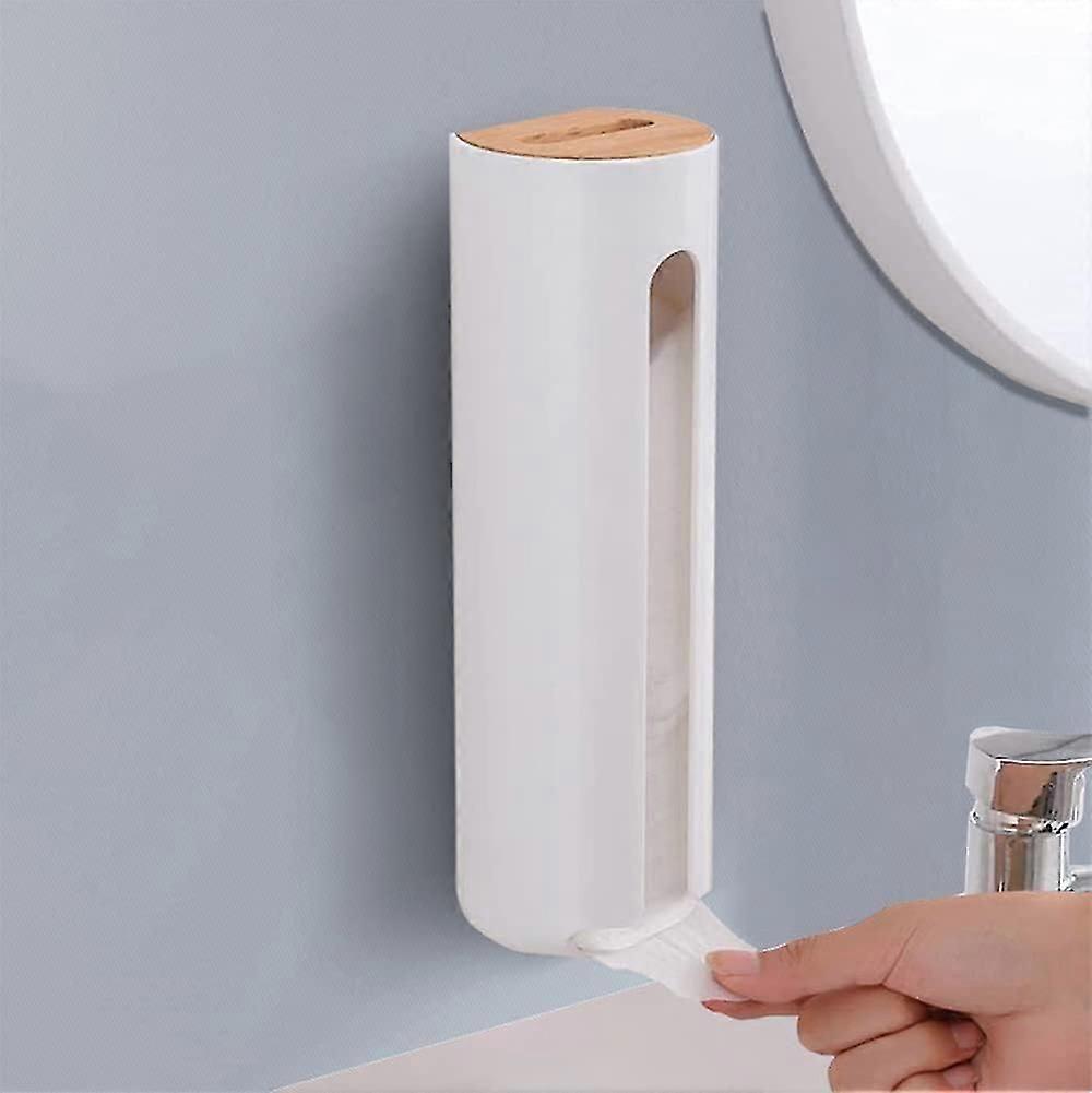 Cotton storage, wall-mounted cotton dispenser with wooden lid, bamboo cotton storage for make-up removal pads or cleansers