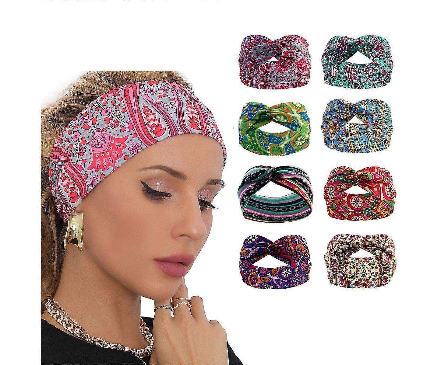 10 יחידות סרטי ראש פרחוניים בוהו לנשים - אביזרי שיער קשר בנדנה רחבים מסוגננים לכל אירוע