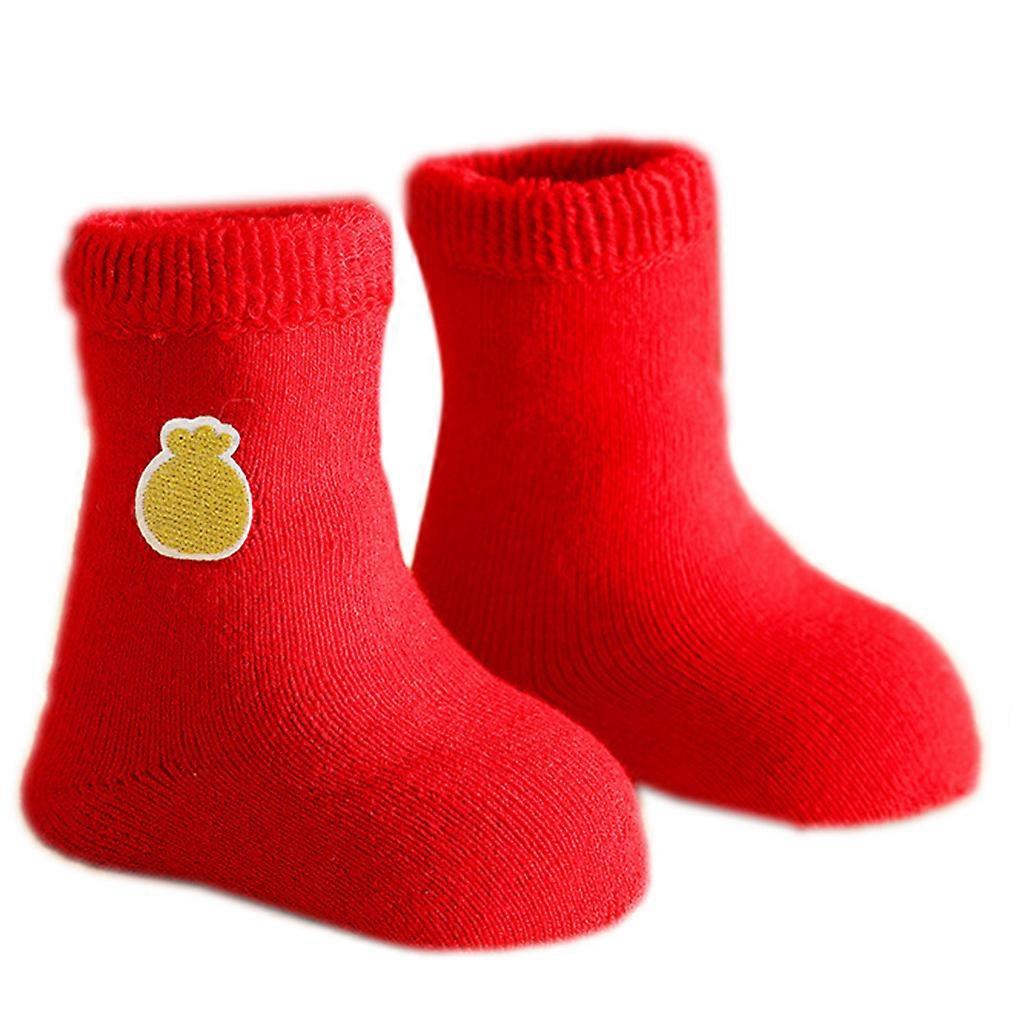 Red Color Toddler's Winter Warm Thicken Thermal Socks Snow Seamless Sock Soft Boots Floor Sleeping Socks Unisex 5 XS