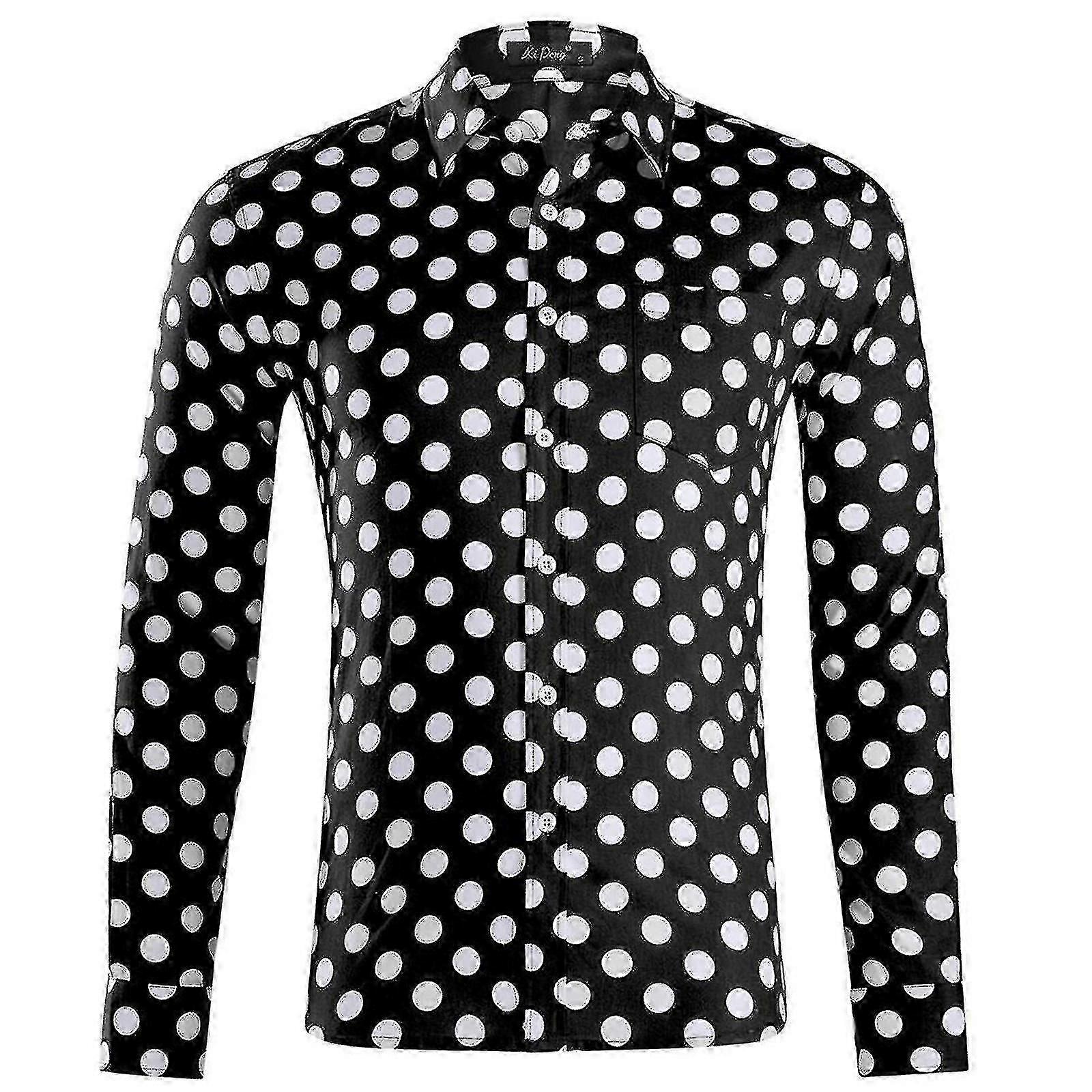 Ανδρικό Polka Dot τυπωμένο μακρυμάνικο πουκάμισο κουμπί επίσημο casual πουκάμισο