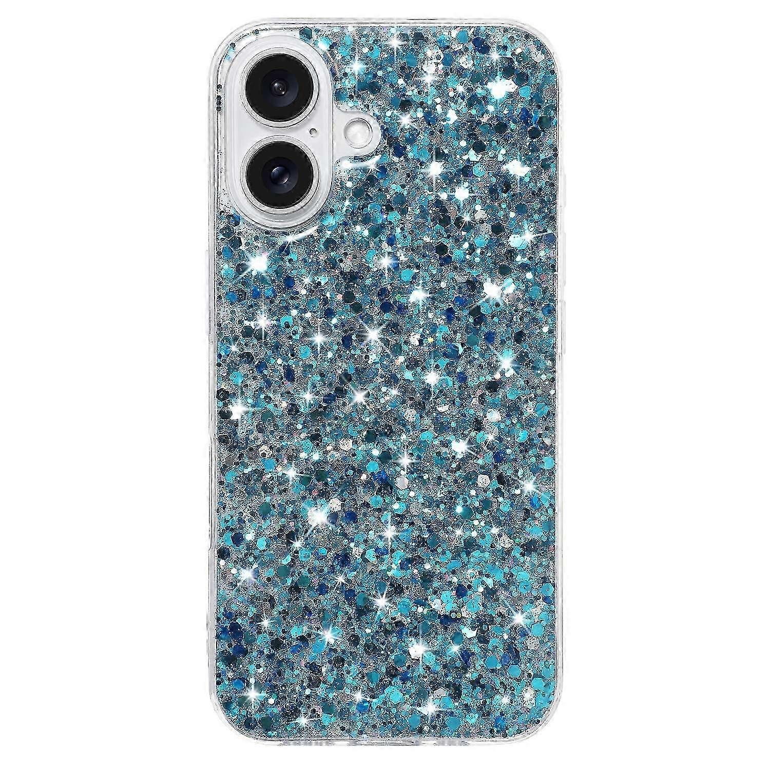 For iPhone 16 Plus Case TPU Drop Protection Epoxy Glittery Sequins Phone Cover