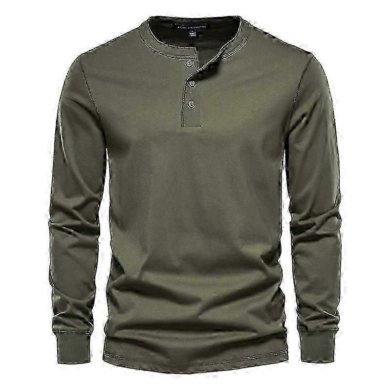 "חולצת טריקו מונוכרומטית עם שרוול ארוך לגברים סתיו צווארון הנלי קז'ואל באיכות גבוהה 100% כותנה חולצות טריקו לגברים"