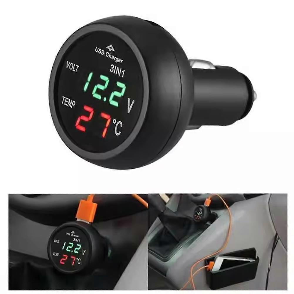 3-in-1 Thermometer Ladegerät Voltmeter 12V/24V LED Digitale Zigaretten Feuerzeuge