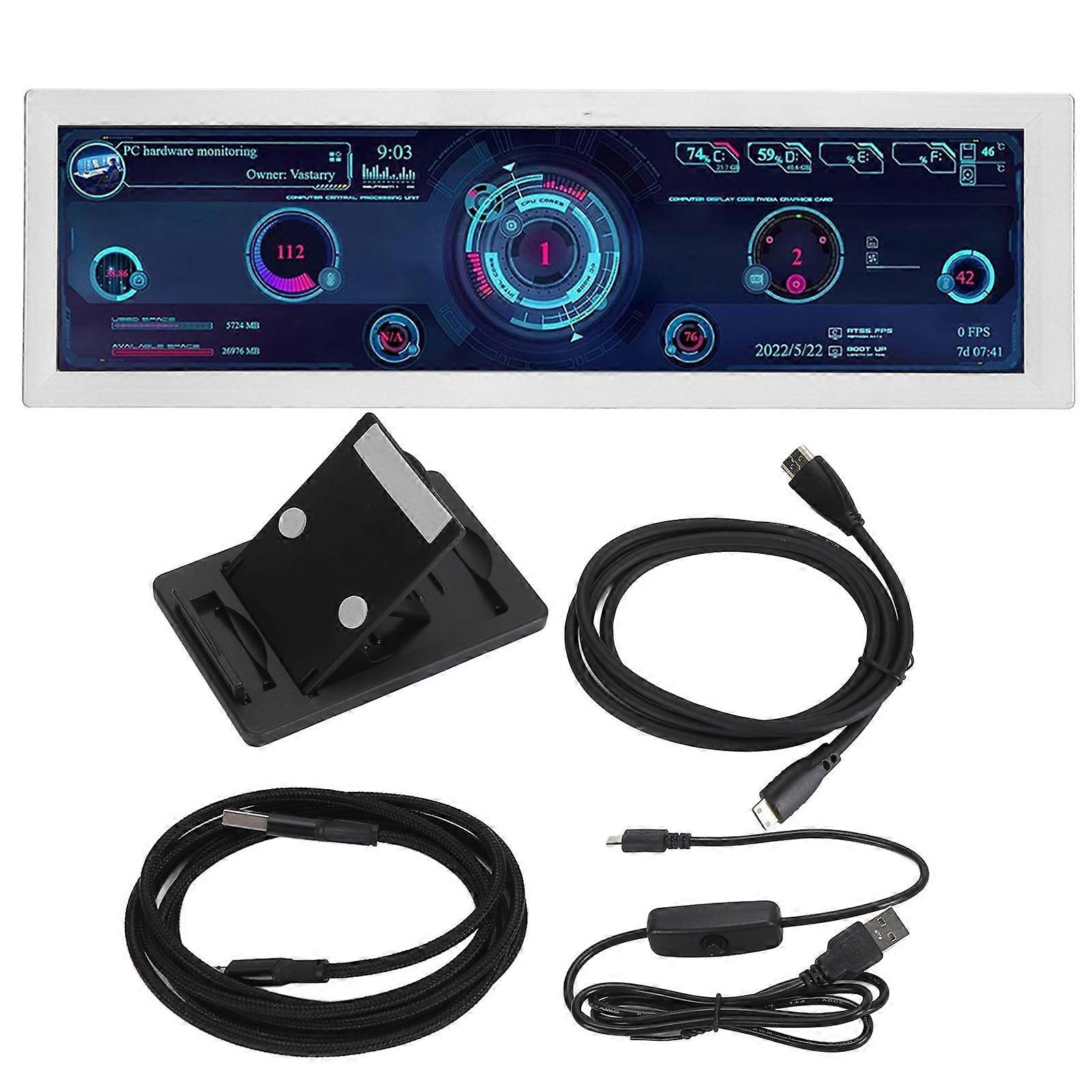8.8 Inch PC Temperature Professional HD IPS 1920x480 LCD PC CPU Data Secondary Display RPi Linux for Windows