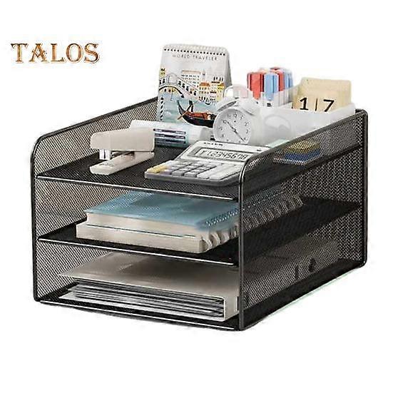 Desk Organizer Storage Box Three Layer Design Large Capacity Multifunctional File Organizer Paper Holder Metal Mesh Storage Rack