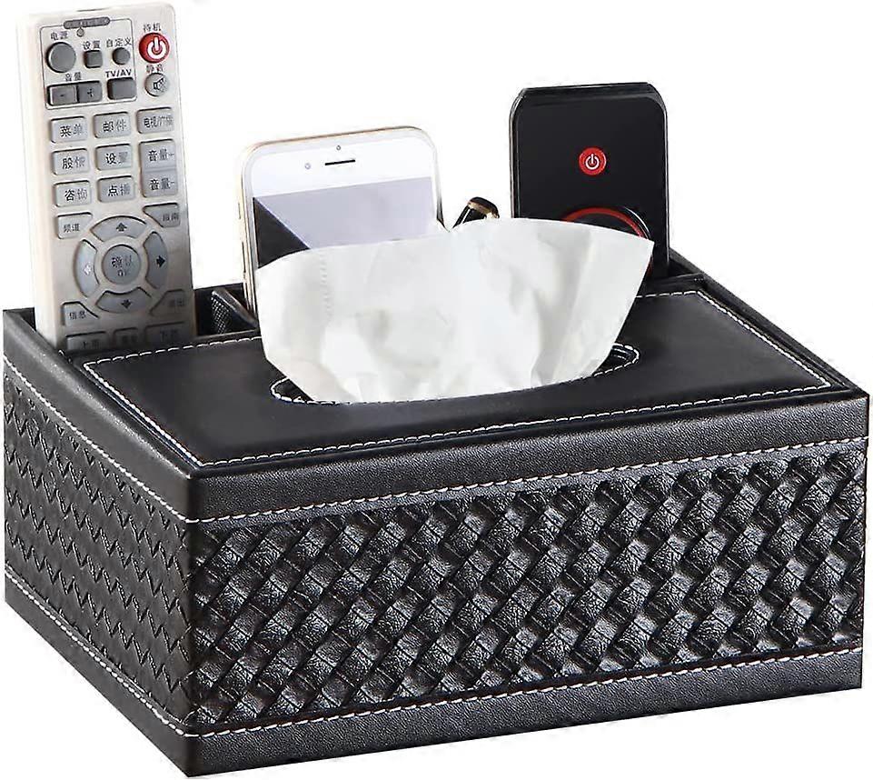 Tissue Box Lid Rectangular Leather Black Napkin Holder