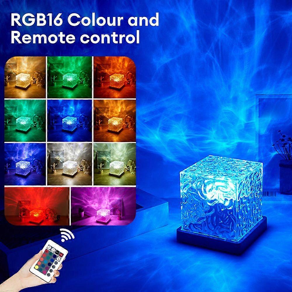 Dynamic Rotating Water Ripple Projector Night Light Water Ripple Cube Colorido Night Light Lamp Crystal Lamp LED Table Lamp