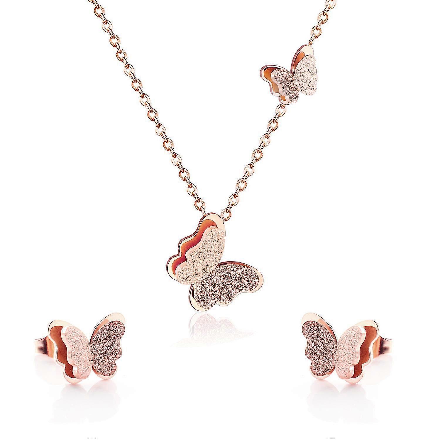 Collier Double Papillon en Titane (Or Rose)