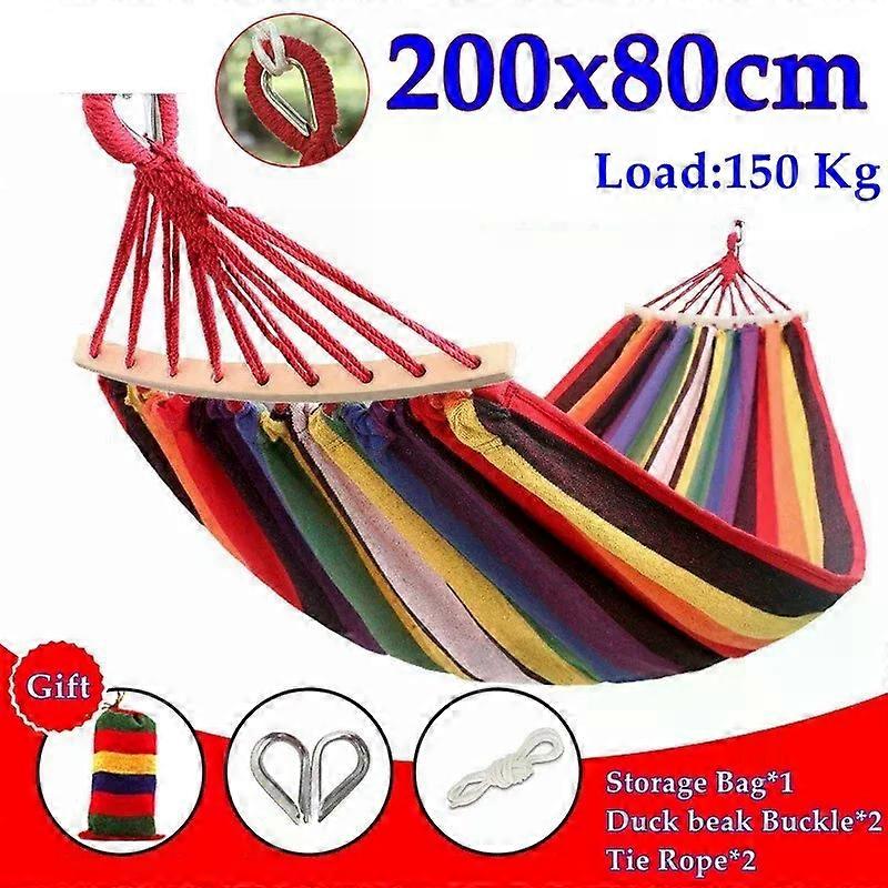 Outdoor Canvas Hammock Portable Thickened Anti-Rollover 2 Persons Striped Hammock Garden Travel Camping Hanging Swing Hammock