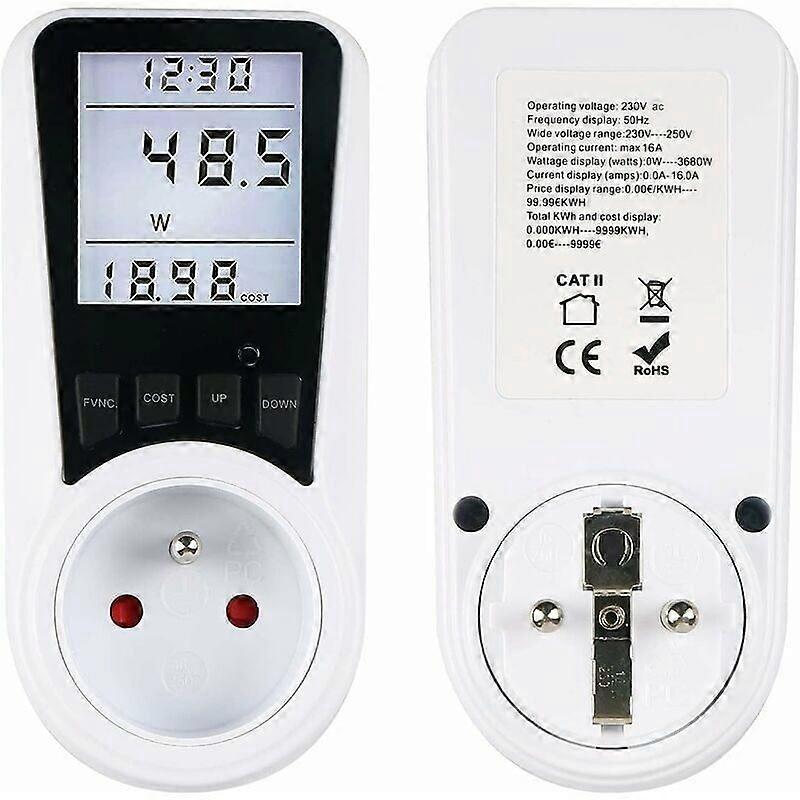 Wattmeter Socket, AC 230V Energy Meter Power Consumption Meter, Electricity Usage Monitor Socket with LCD Display - France Plug