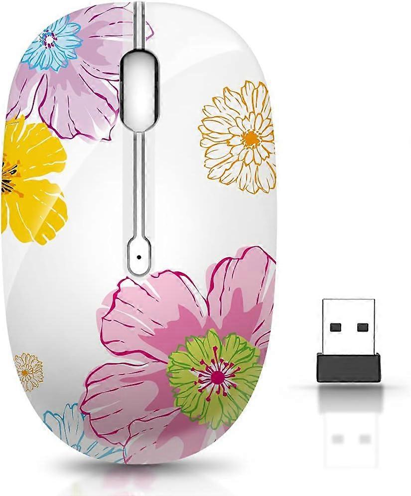 Wireless Mouse With Receiver For Pc, Laptop, Notebook, Computer, Macbook, Less Noise, Portable Mobile Optical Mice(Flower)