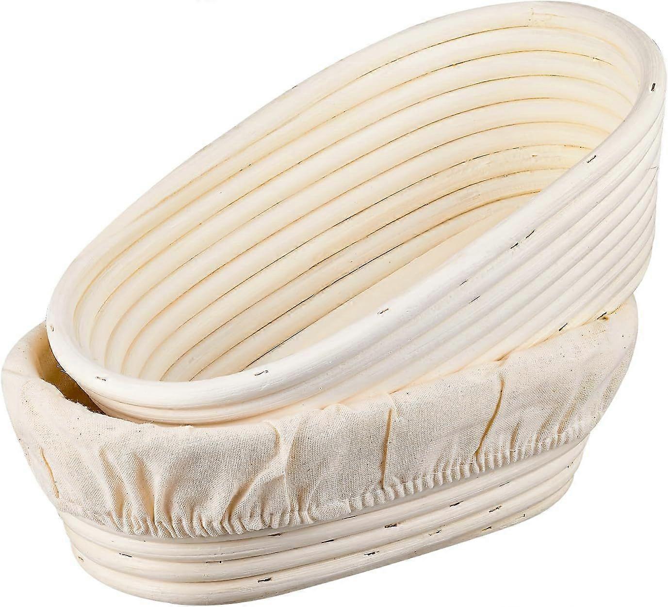 Banneton Bread Proofing Basket - 10 Inch Banneton Basket Sourdough Bread Proofing Basket, Set of Two Oval Proofing Bowls with Liners for Professional