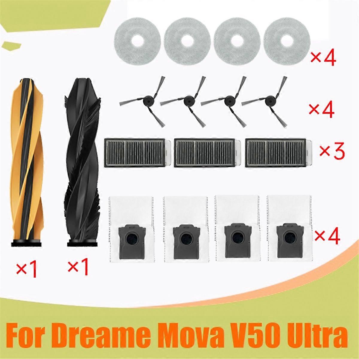2Pcs Main Roller Full Kit Vacuum Parts for V50 Ultra Side Brush HEPA Filter Mop Cloth Dust Bag Vacu