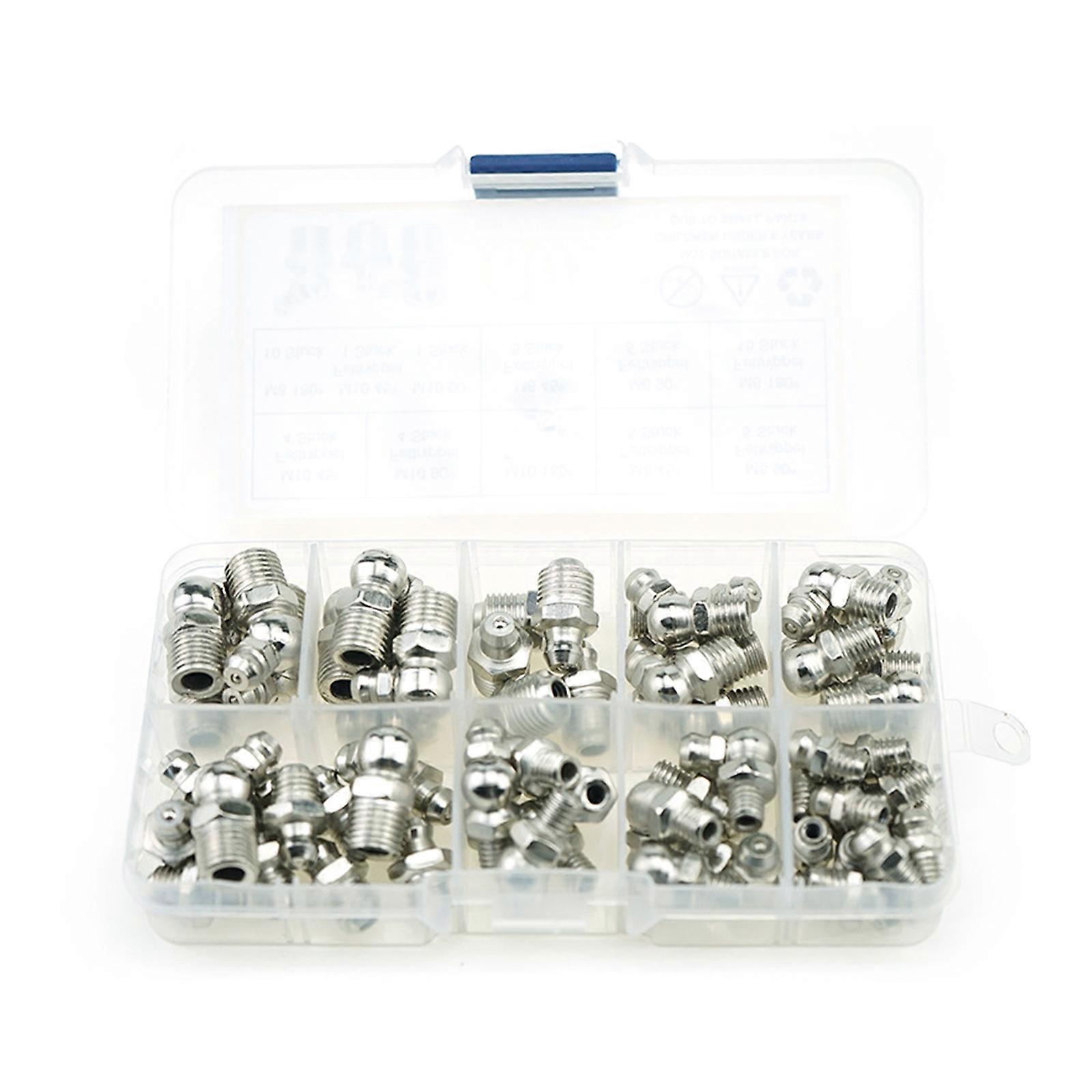 Grease Nipple Assortment Multiple Size Cones Lubricating Nipples Conicals Lubrication Nipple set with Storage for DIY