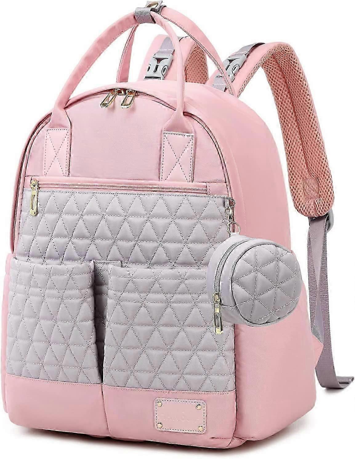 حقيبة حفاضات على ظهر، أكياس حفاضات للبنات الأولاد، حقيبة طفل لأمي أبي، يحتوي على حالة مصاصة، قدرة كبيرة حمل (الوردي)