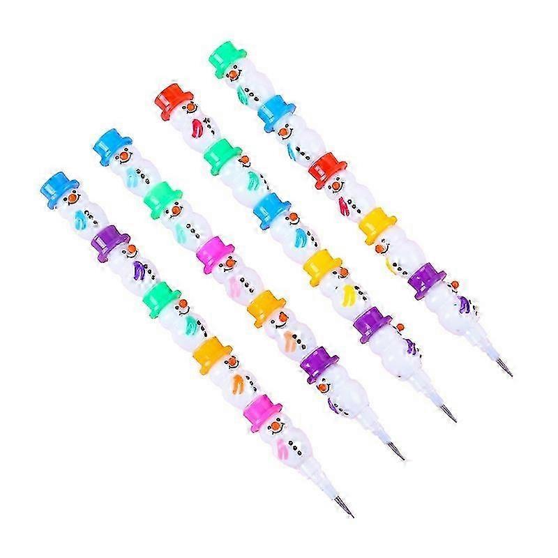 5pcs Plastic Stacking Pencils Cartoon Stacking Pencils Writing Pencils Stationery Snowman Pencils
