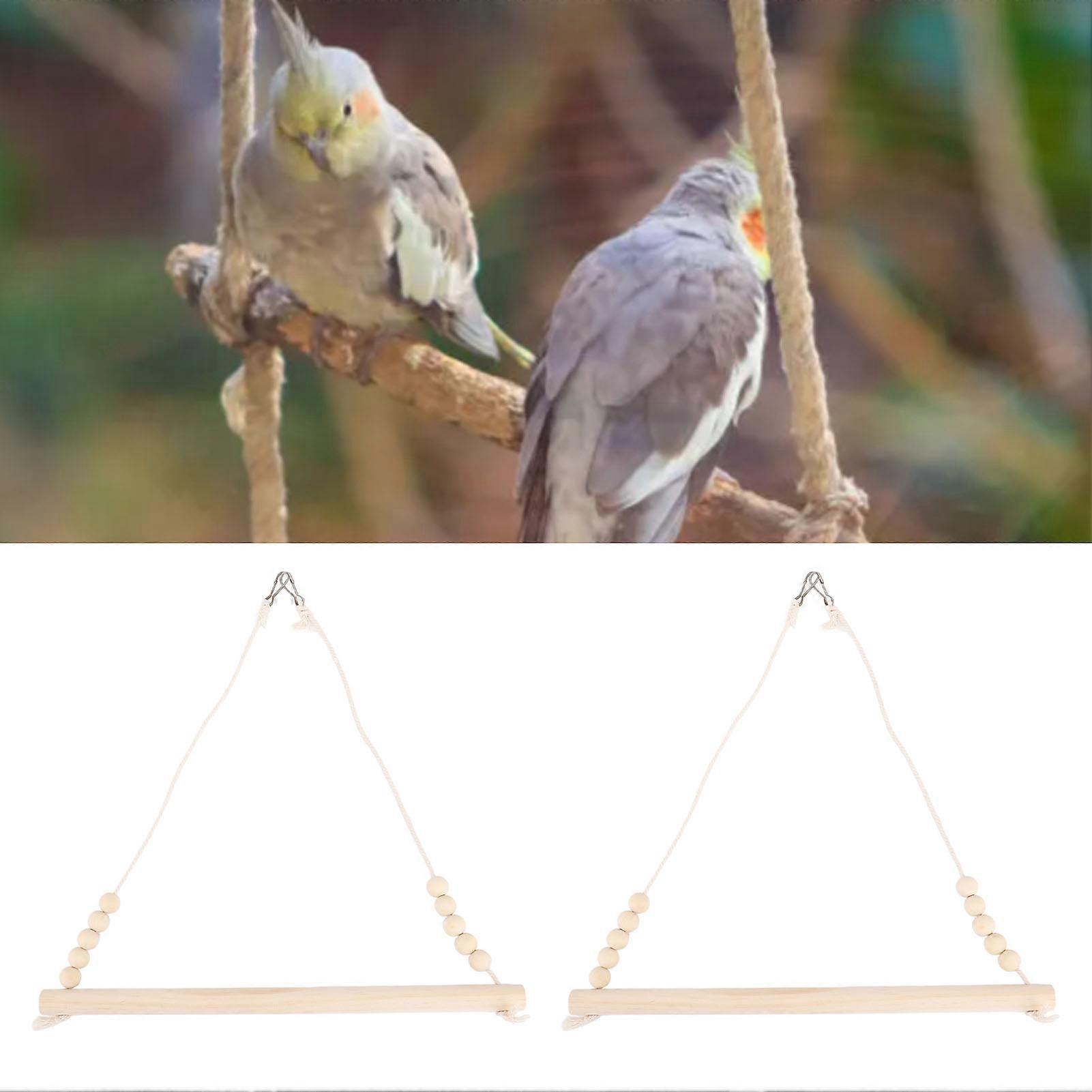 2PCS Triangle Bird Swing Toys Easy To Install Wooden Bird Hanging Hammock Perch for Bird Accessories 