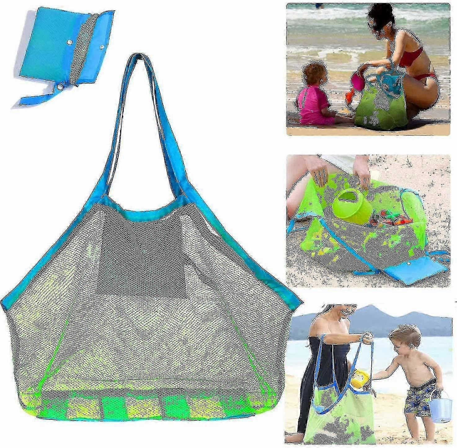 Mesh Beach Bag with Waterproof Pockets, Foldable Tote Bag 1pc