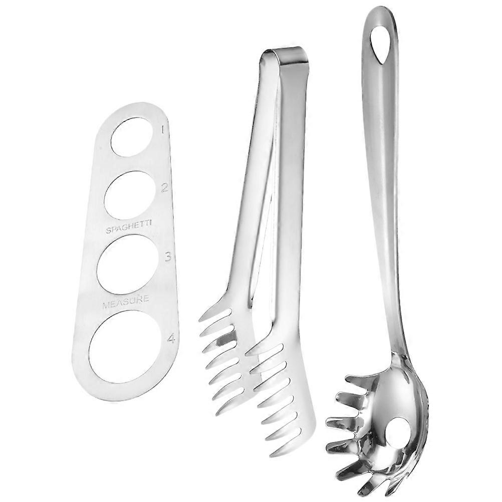 Ergonomic Stainless Steel Spaghetti Tong Set with Noodle Ruler, Food Clip for Easy Portion Control, Kitchen Utensils for Pasta Measuring and Serving