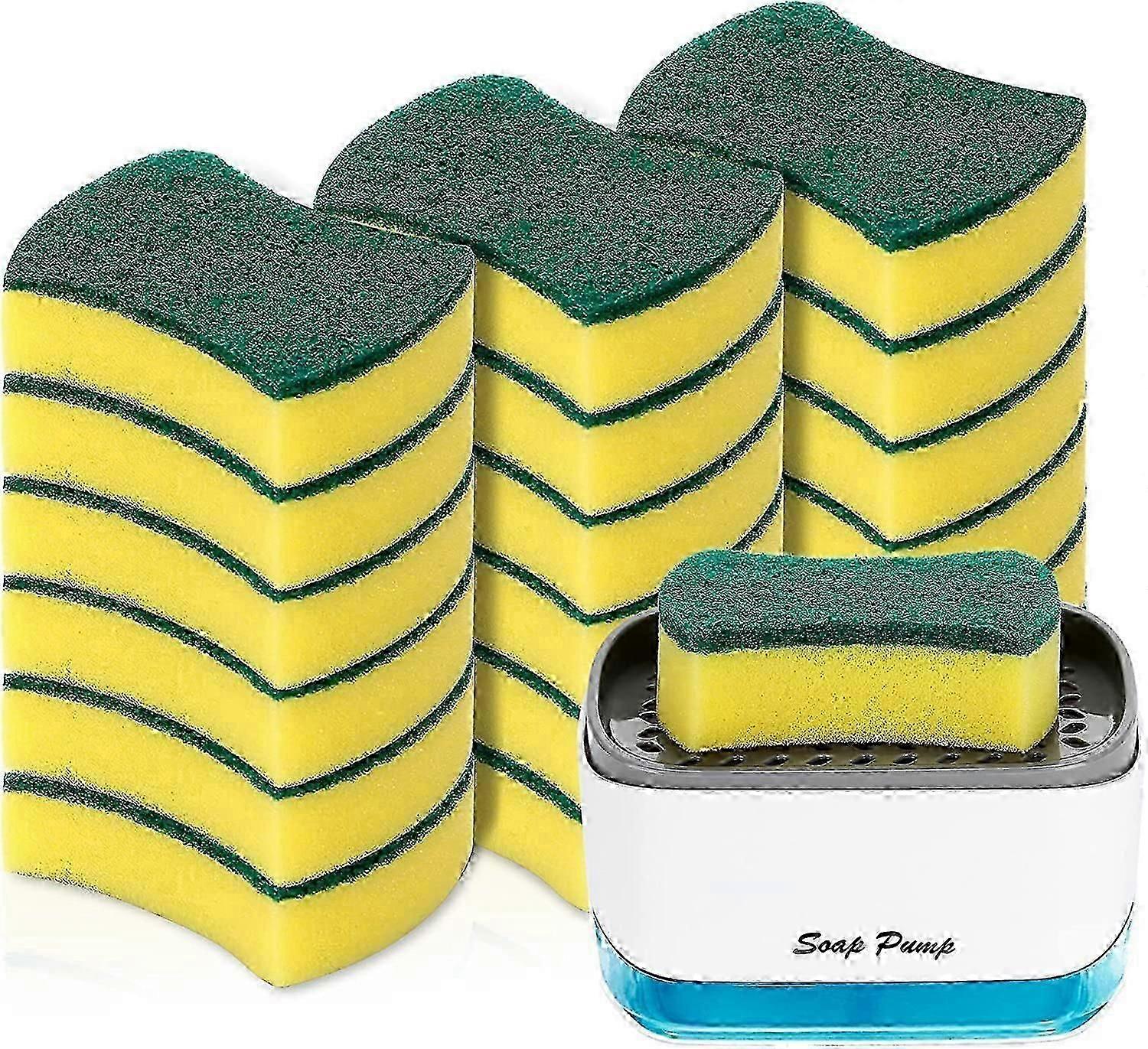 19 Pack Kitchen Clean Sponges for Dish,1 Pack Dish Soap Dispenser for Kitchen