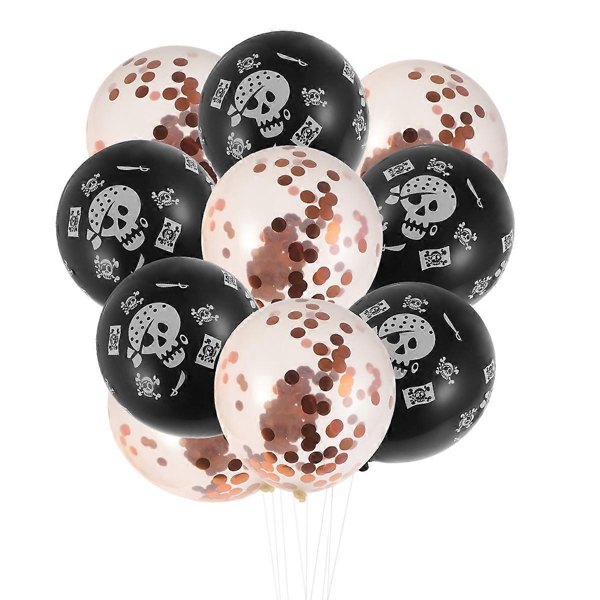 Round Balloons Halloween Latex Balloons Black and Golden Sequins Confetti for Home Club 10Pcs