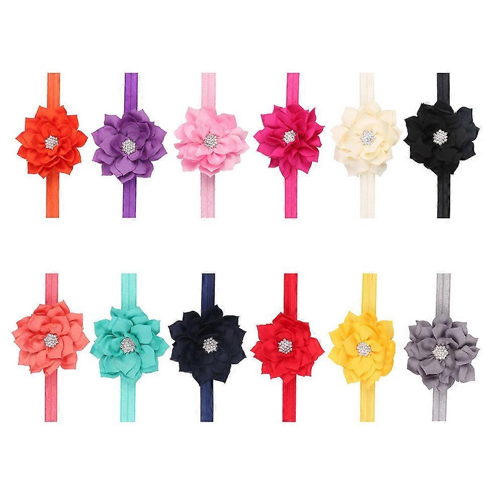 Headbands for Girls Childrens Dressing Accessories Assorted Color Cloth Material Lotus Shape Simple Style Baby Shower 12Pcs