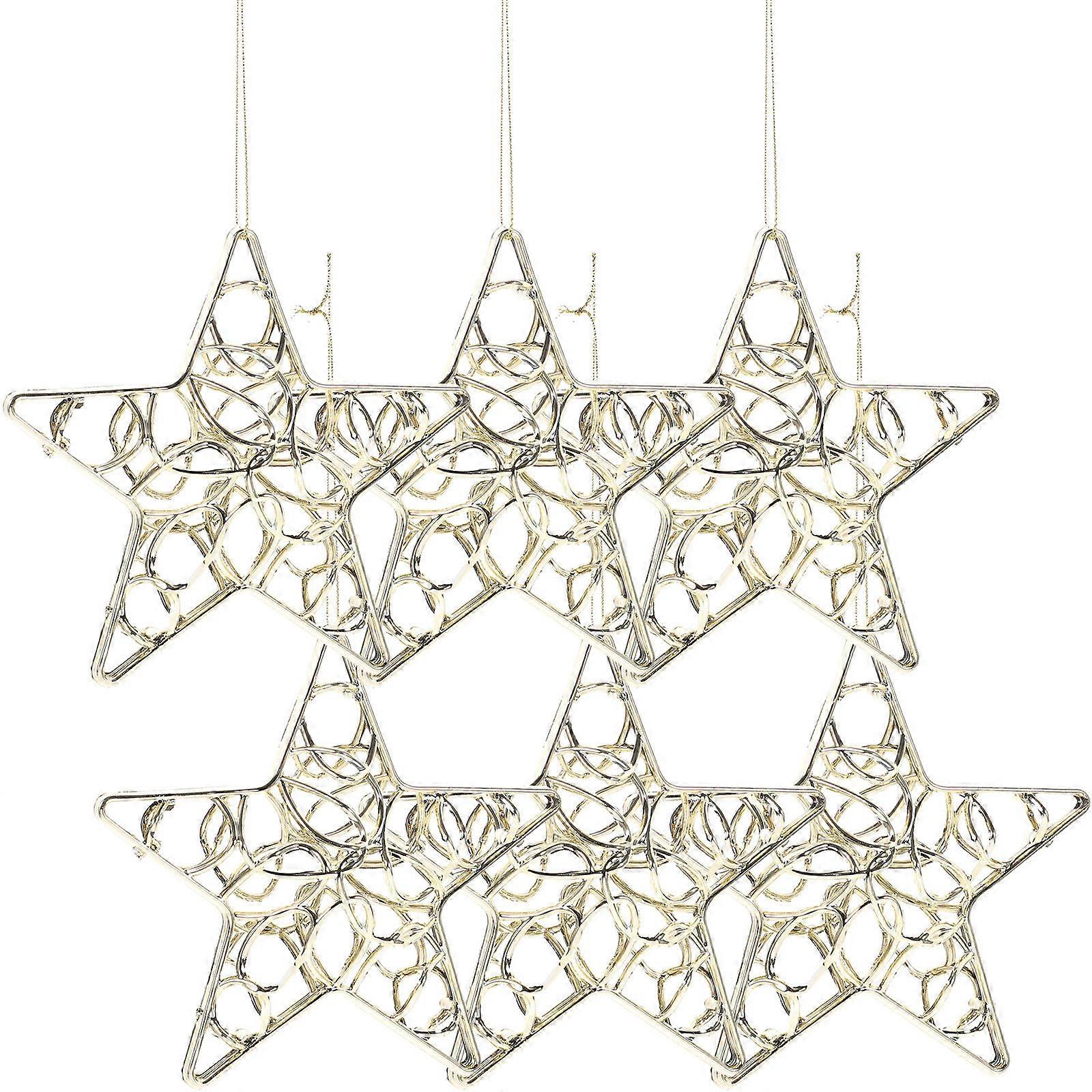Tree Hanging Decor Star Shaped Golden Plastic Christmas Party Decorative Pendant 6Pcs
