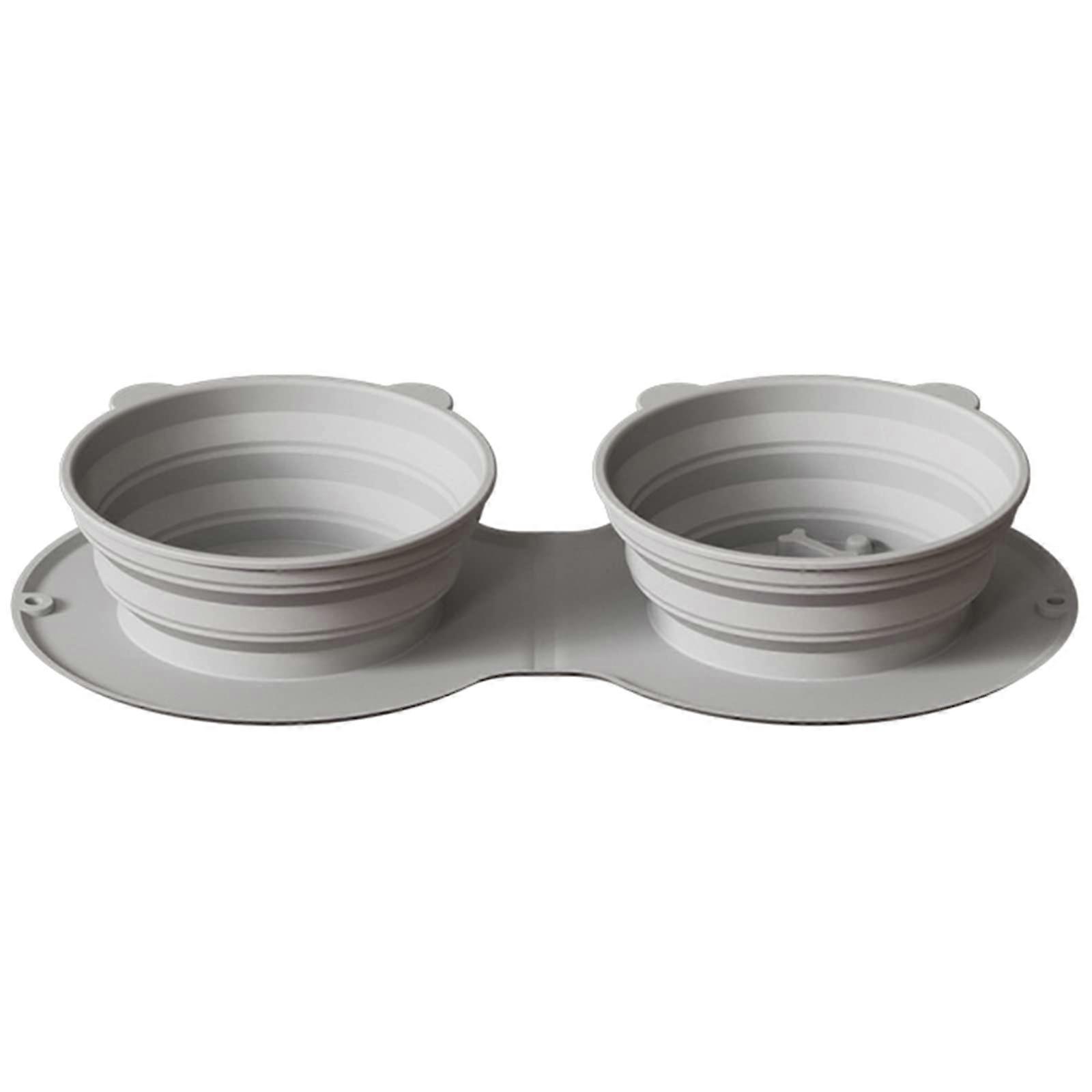 Portable Foldable Dog and Cat Food Bowl, Travel-Friendly Double Feeder, Lightweight Collapsible Pet Dish for Walks