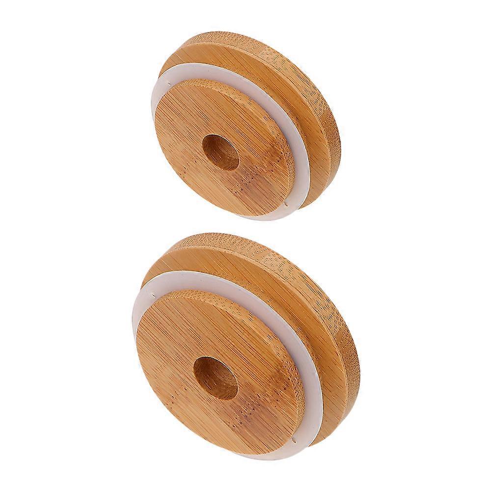 Wide Mouth Jar Lids Bamboo Lids with Straw Daily Use 8.6X8.6CM Sealing 2Pcs