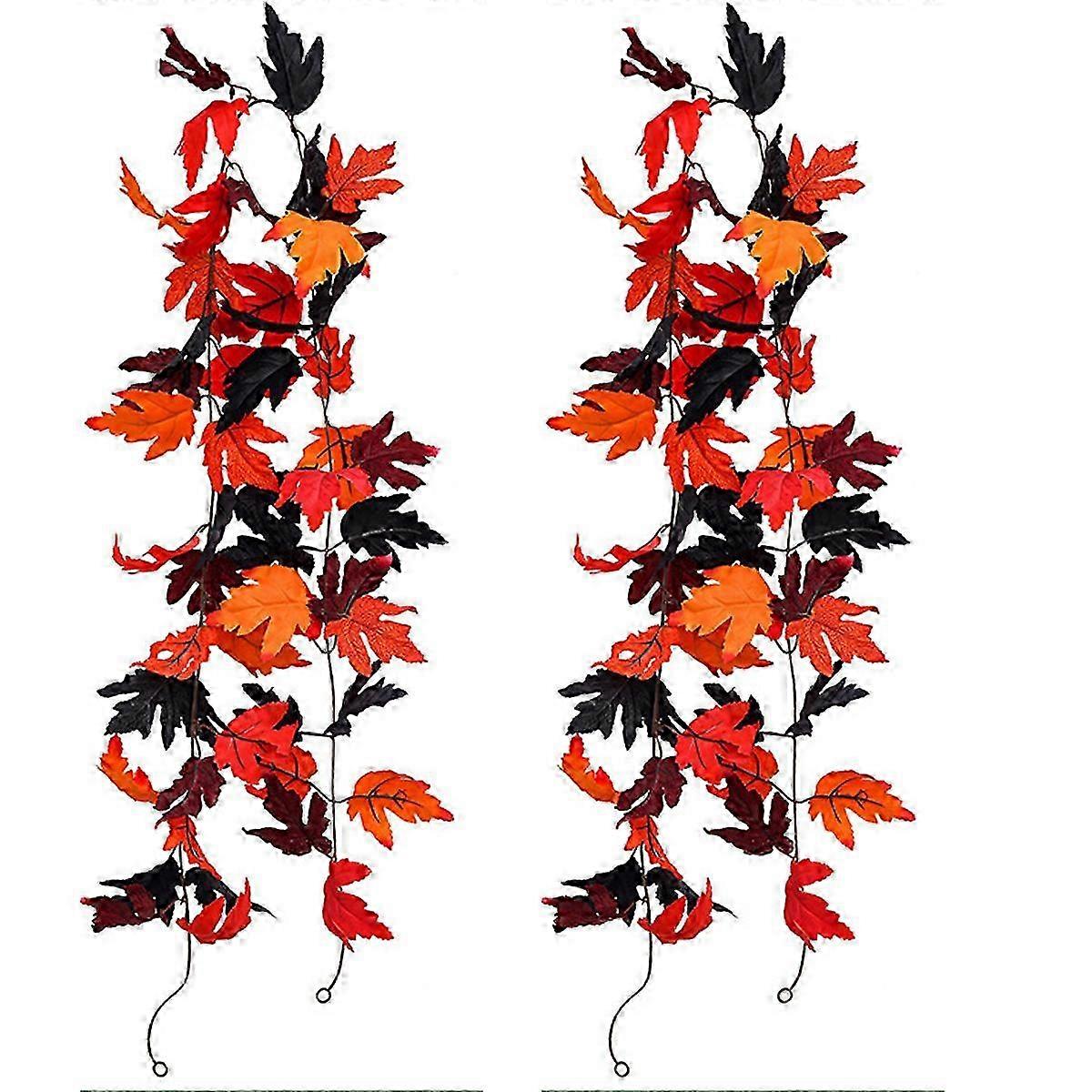 2Pcs Artificial Maple Leaf Rattan, Simulation Maple Leaves Garland, for Home Wedding Halloween Thanksgiving Indoor