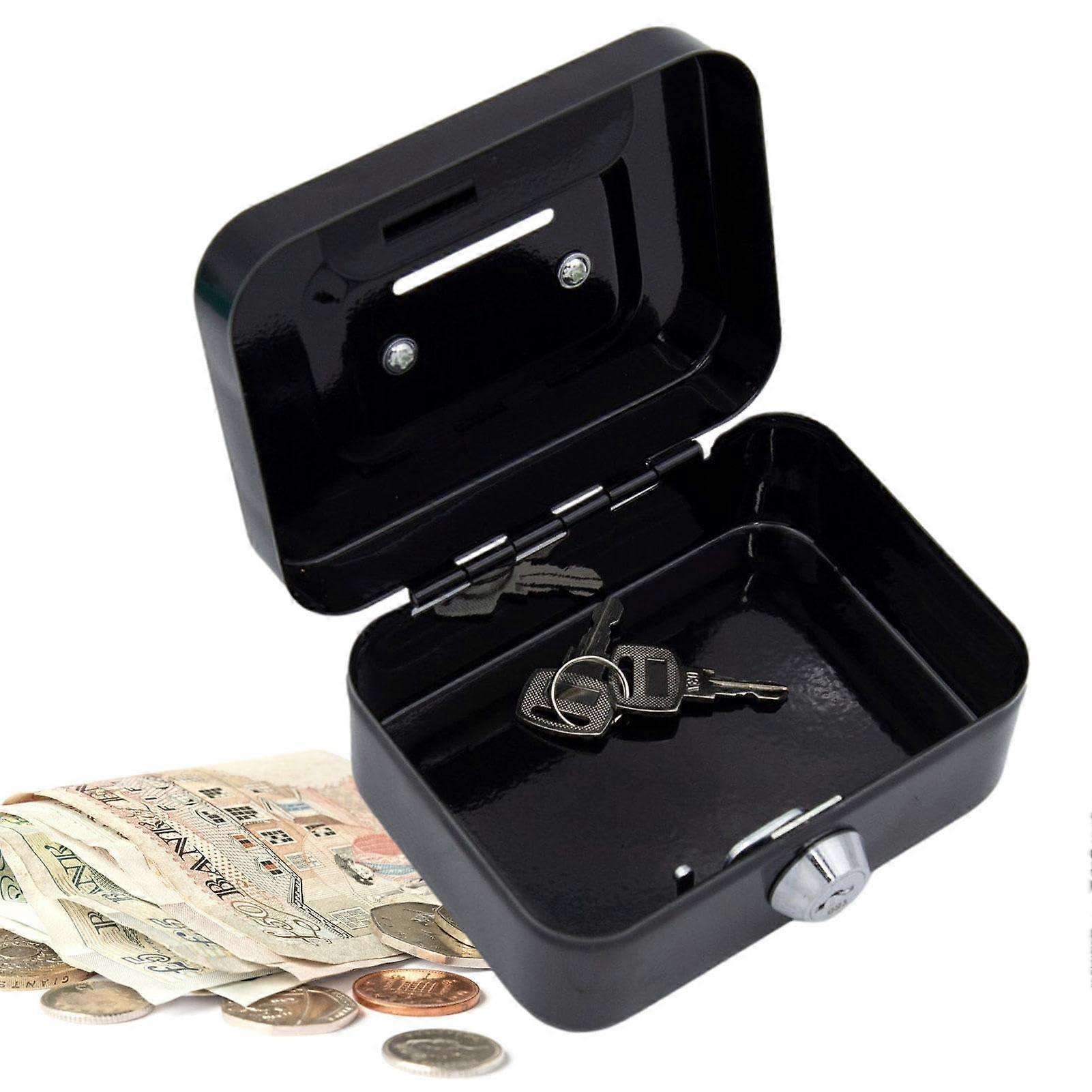 Lockable Small Metal Cash Box with Slot Portable Money Box with 2 Keys Sturdy Metal Coin Box for Coin Collection Black