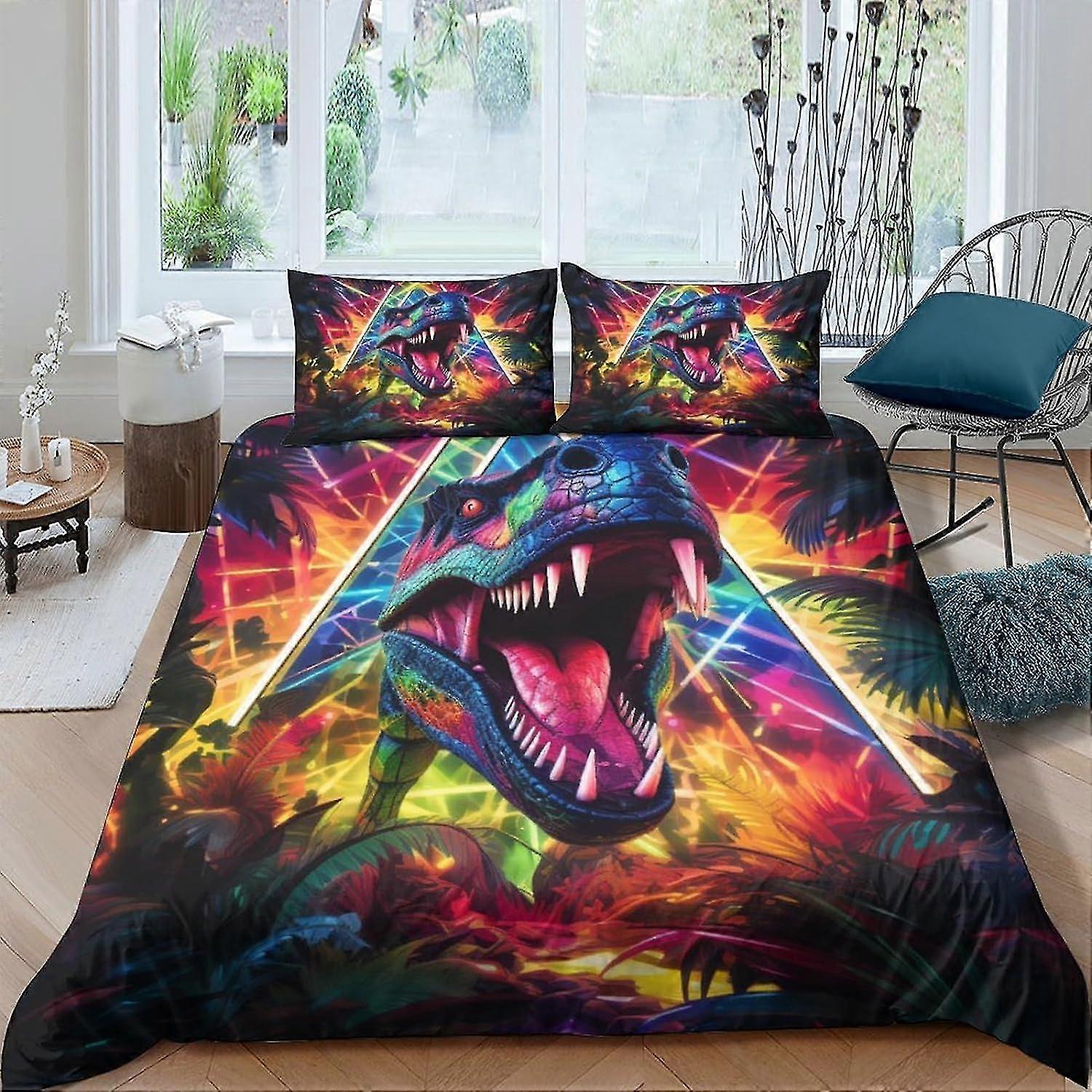 Dinosaur World Comforter Cover 3D Print Bedding Set Decorative 3 Piece Set Reptile Duvet Cover Set Bedspread with Pillowcase Soft Microfiber