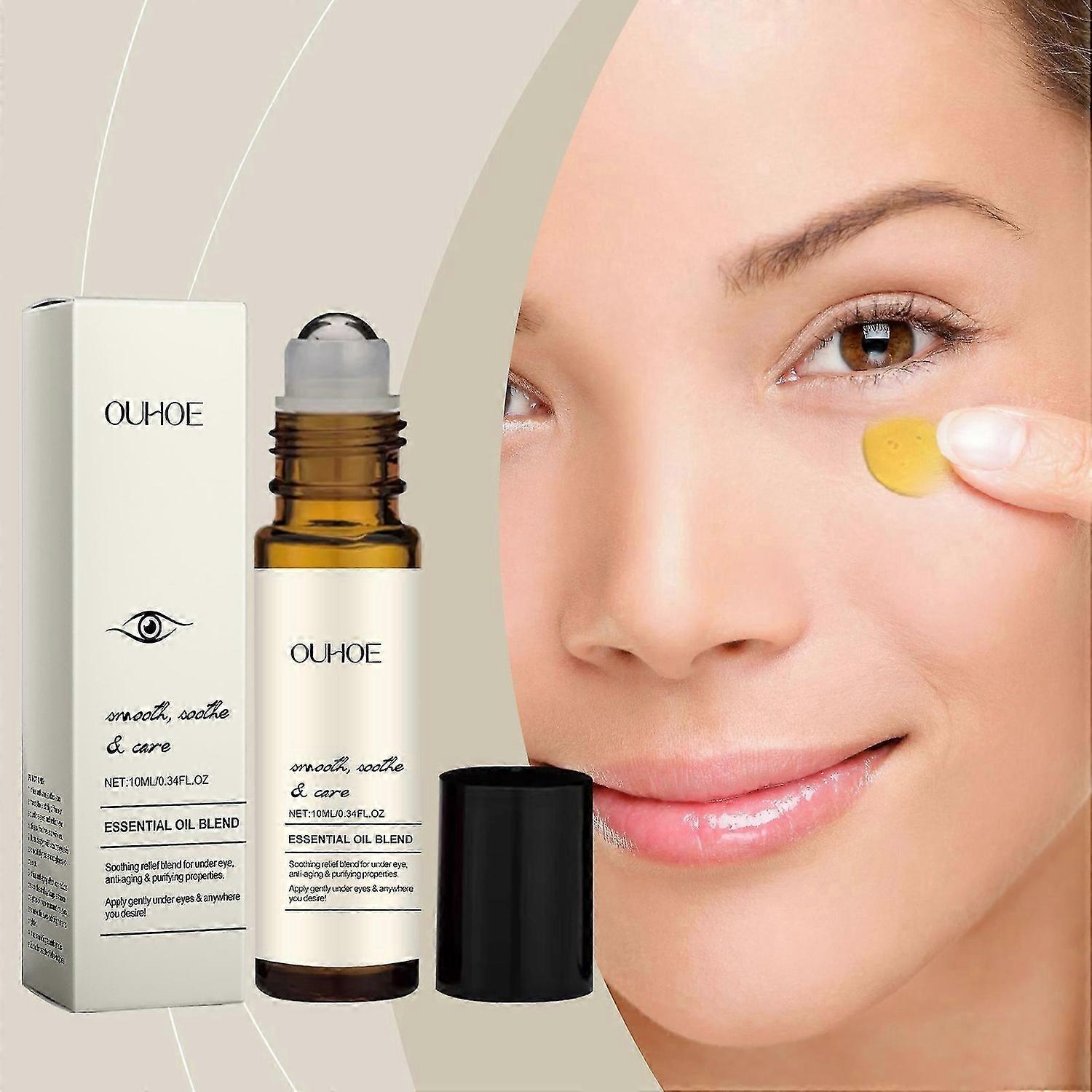 Eye Roller Serum Oil for Dark Circles and Puffy Eyes, 10ML Sooth Eye Massage Serum Moisturizing Reduce Fine Lines Wrinkles