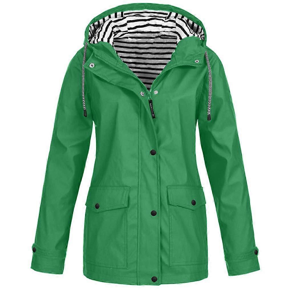 Rain Jacket Women's Breathable Plus Size Thin Windbreaker Long Spring Rain Parka 001 Green 3XL
