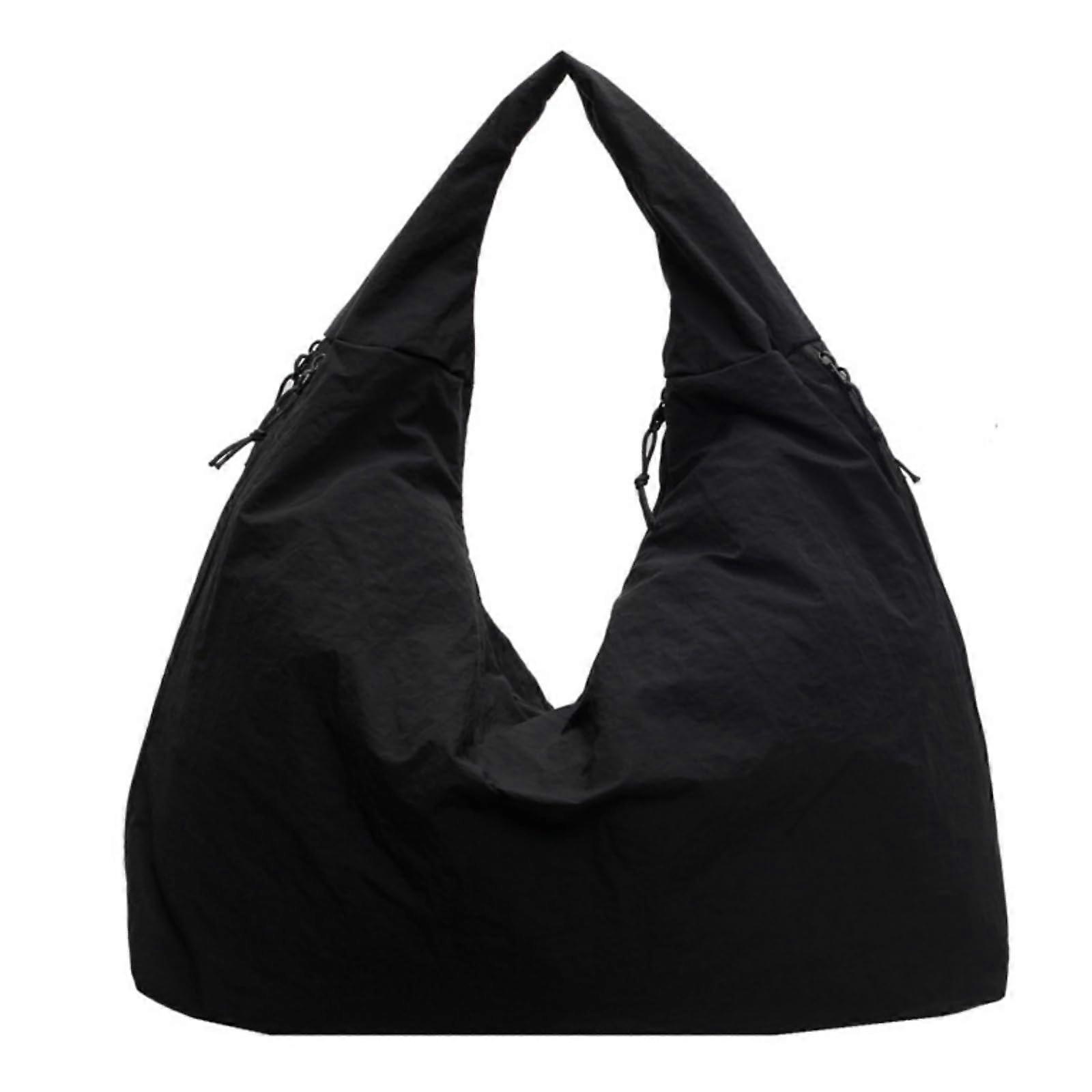 Women's Solid Colour Textured Draped Tote Bag, Large Canvas Tote, All-Matching Underarm Pack, Shopping Tote, Black