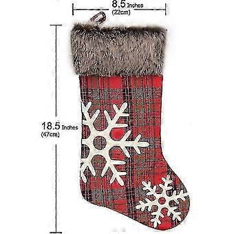 Dernier modèle 2025, 45,7 cm (18 pouces), en toile de jute avec grand motif à carreaux et flocons de neige, et fourrure synthétique douce.